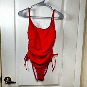 Bathing Suit, One Piece, Red, Tie Cinched Waste, size small full coverage NWOT